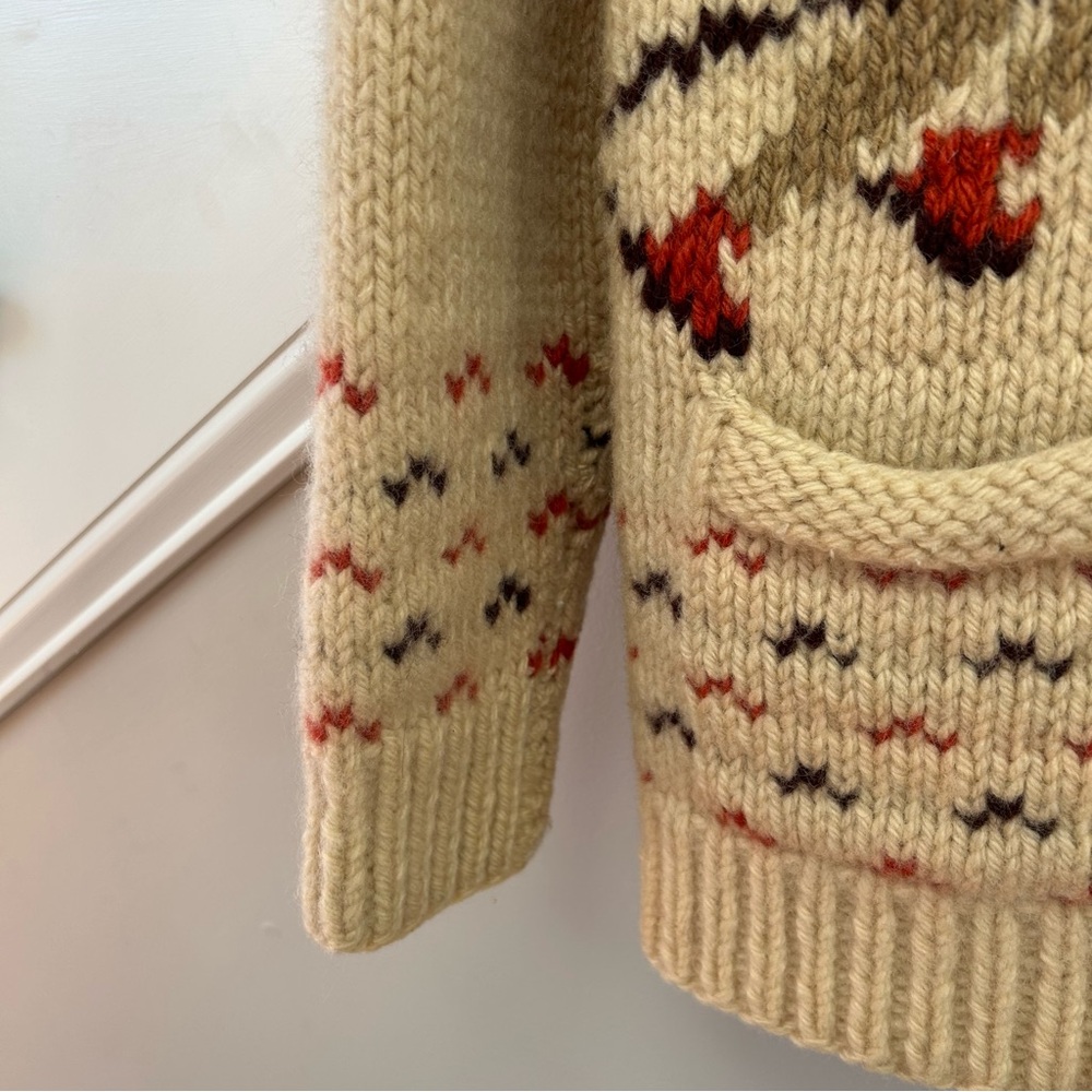 Vintage Mary Maxim Cowichan Figure Skating Wool Hand Knit Cream Sweater - Picture 5 of 12